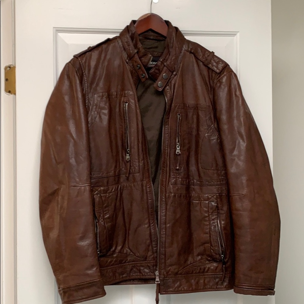 Stunning brown leather bomber jacket